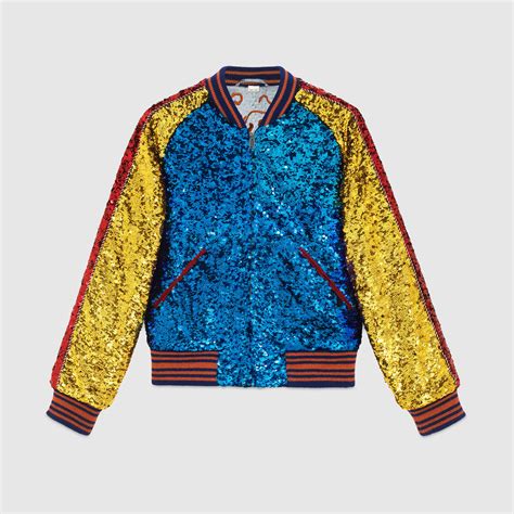 gucci sequin embellished bomer jacket|GUCCI Oversized belted leather.